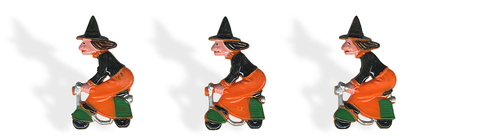 Vintage Halloween Witches on scooters